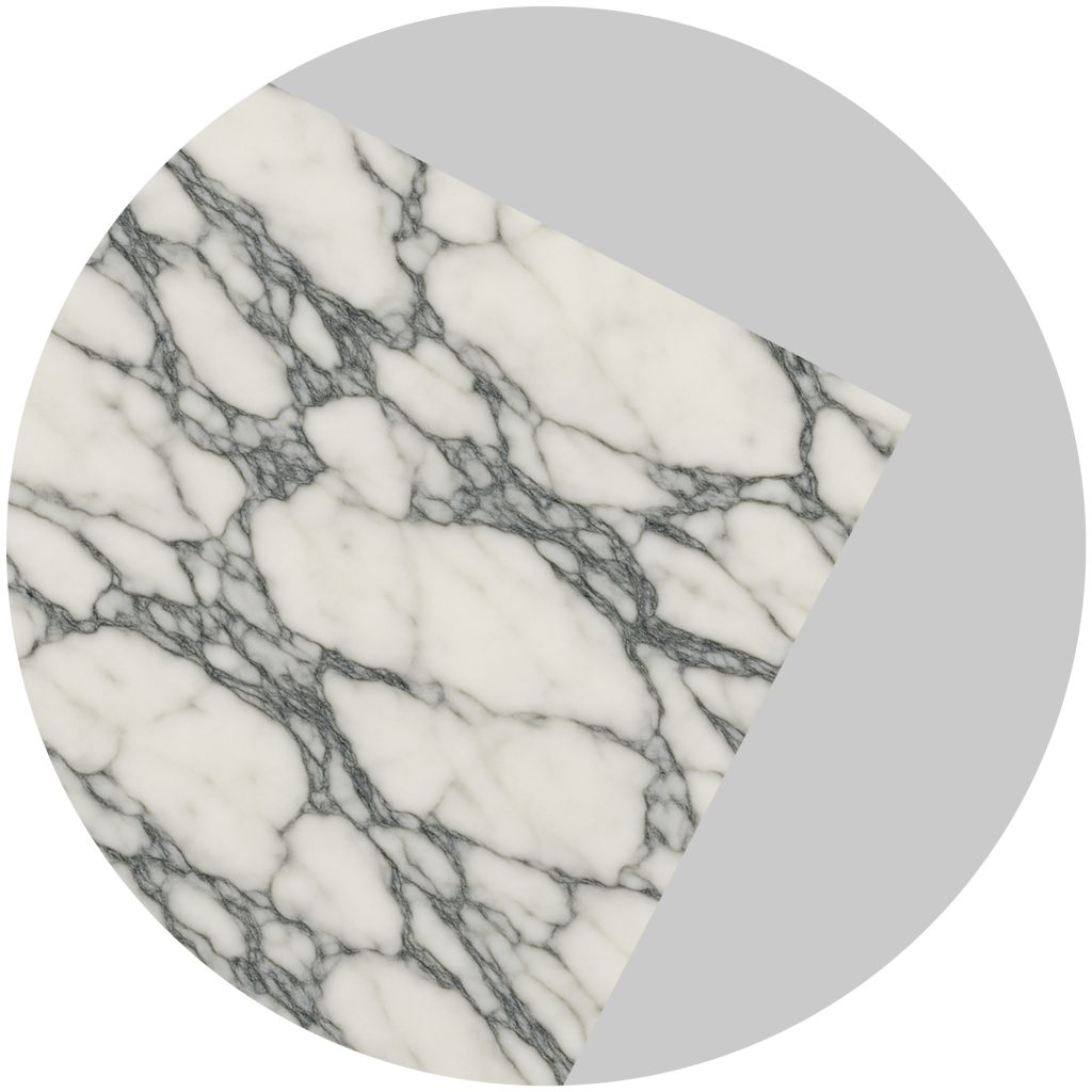 A large grey circle with a smaller, overlapping section displaying white marble with dark grey veining, positioned slightly off-center within the larger circle.