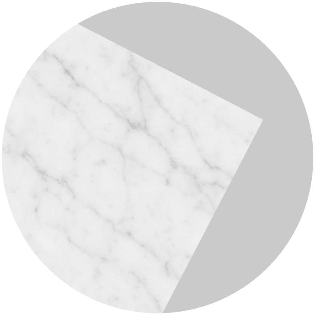 A large gray circle with a white marble-textured section covering most of it, leaving a wedge-shaped gray area exposed in the lower right.