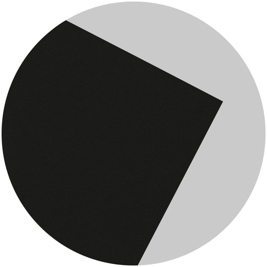 A large black circle with a grey segment covering about one-fourth of it, creating a pie chart-like appearance. The grey area starts from the top left and extends to the lower right.